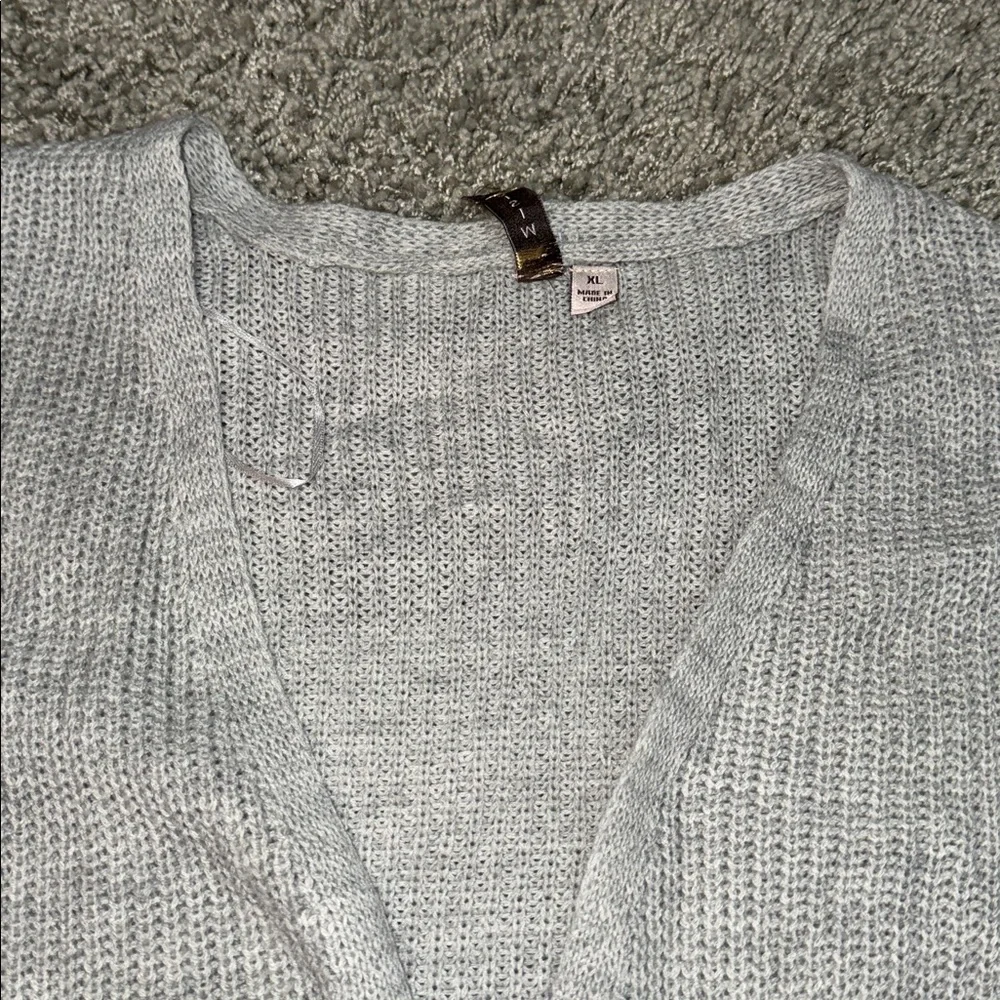 Light Gray Open-Front Ribbed Long Cardigan Sweater (XL)